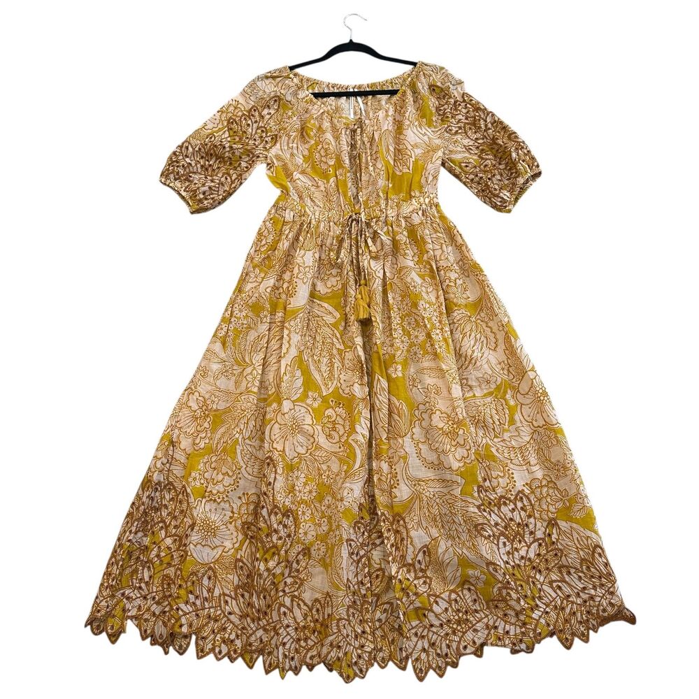 Anthropologie Ember Kaftan Floral Eyelet Embroidered Swim Cover Up Size XS/S